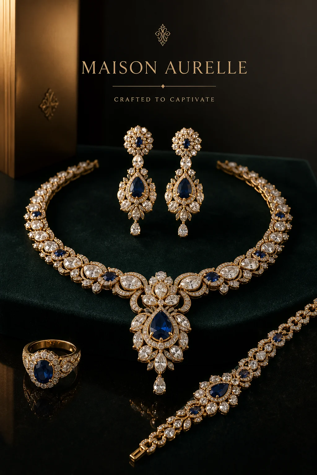 Jewelry Elegance luxury high-jewelry advertising visual — example of where AI handles jewelry well at marketplace tier